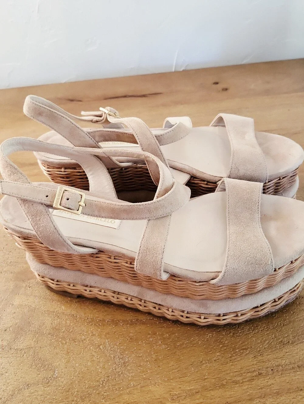 Paloma Barcelo Wicker & Suede Platform Sandals Size 40 / US 9-9.5